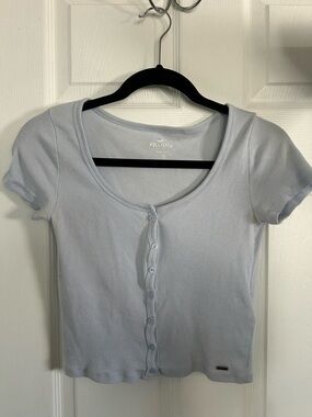 Hollister Light Blue Ribbed Button-Front Crop Top